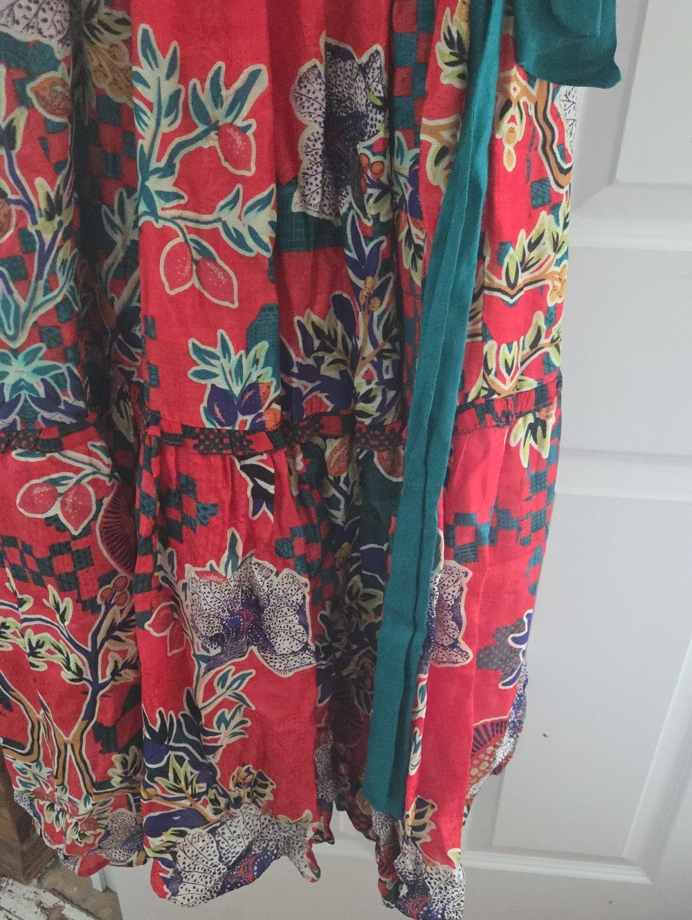 Anthropologie Bhanuni by Jyoti Pleated Floral Maxi Dress red tiered Sz. XL - Picture 8 of 9